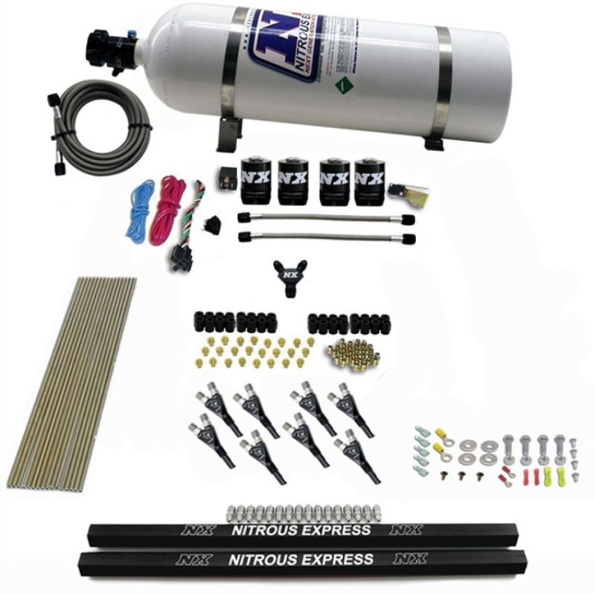 Nitrous Express 91006-15 PRO-SHK/GAS (200,300,400,500,600HP) 4 SOLENOIDS WITH RAILS AND 15LB BOTTLE