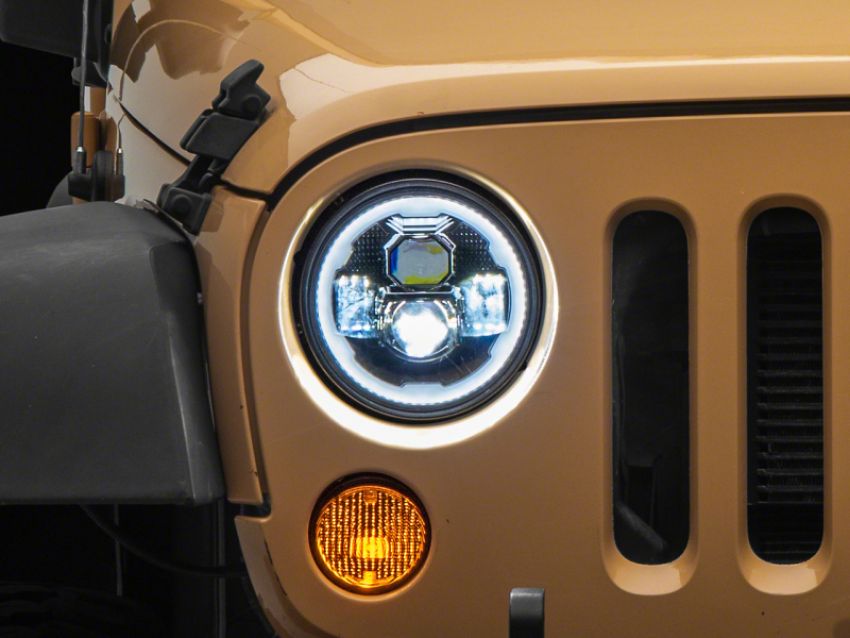 Raxiom J173078 07-18 Jeep Wrangler JK Axial 7-In LED Headlights w/ DRL Turn Signals- Blk Housing (Clear)