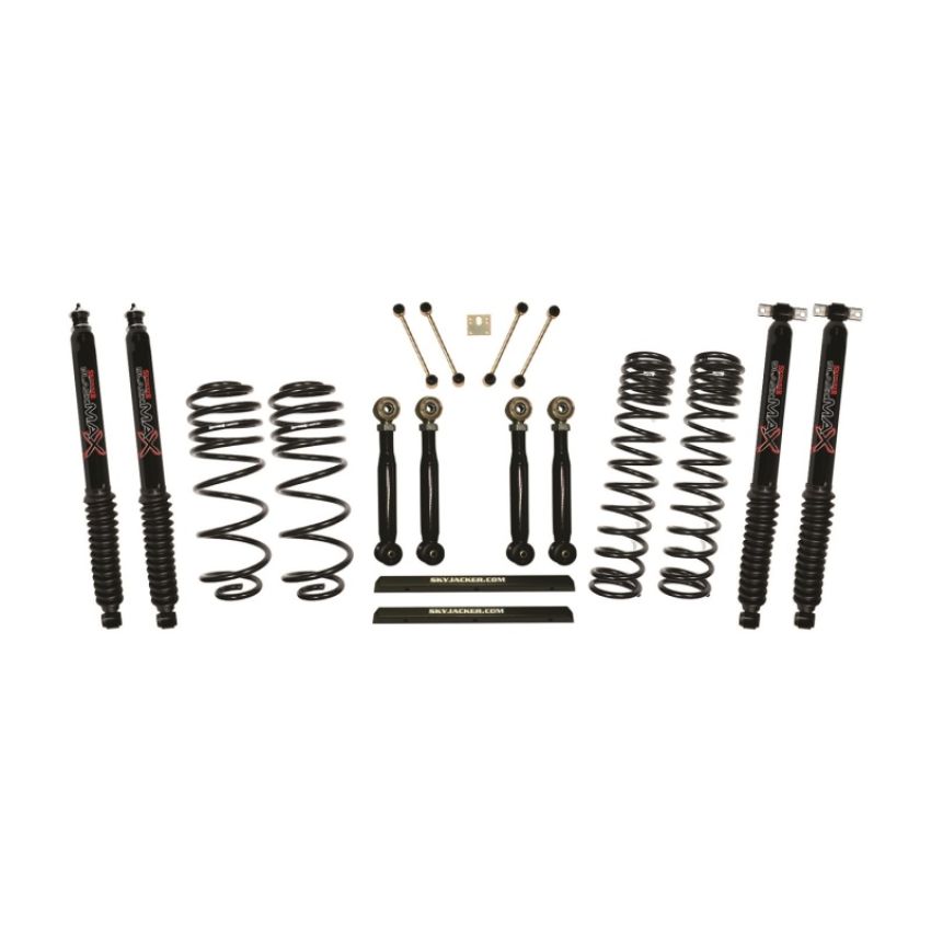 Skyjacker TJ403BPBLTX 03-06 Jeep TJ 4in D-Rate Long Travel Kit w/ Adj. FR/RR Lower Flex Links/Black Max Shocks