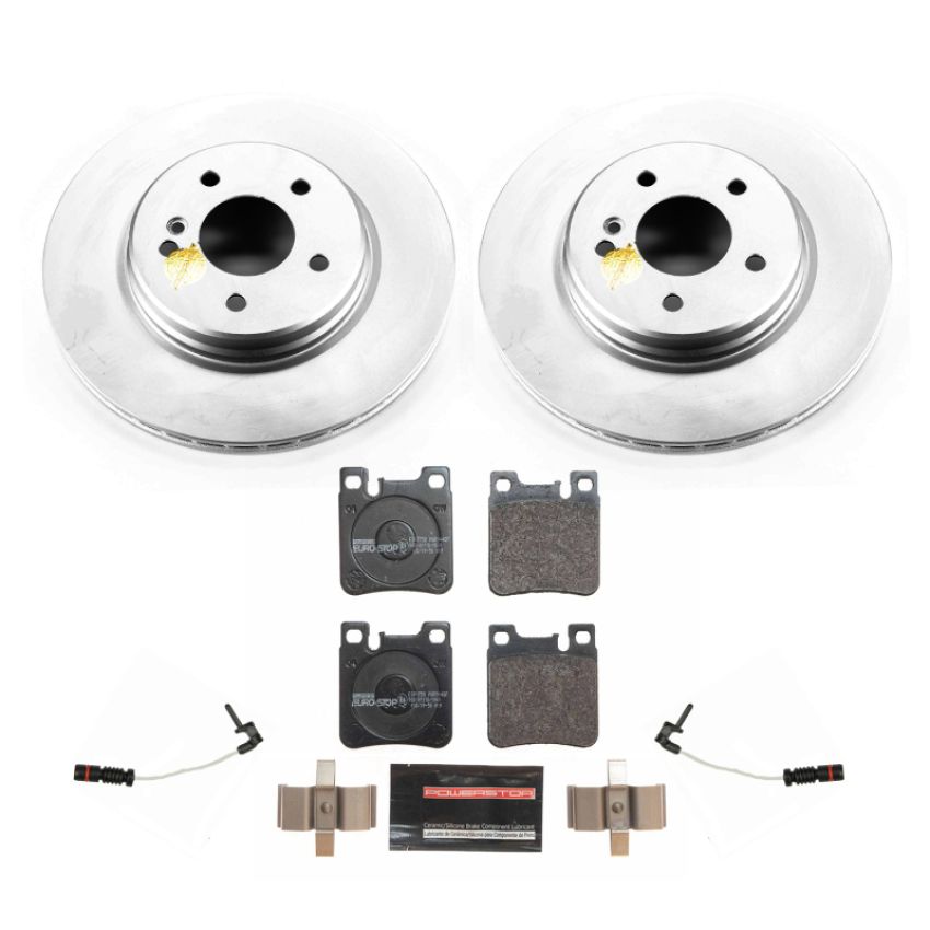 PowerStop ESK5053 Genuine Geomet Coated Rotors, ECE-R90 Brake Pads + Hardware Kit