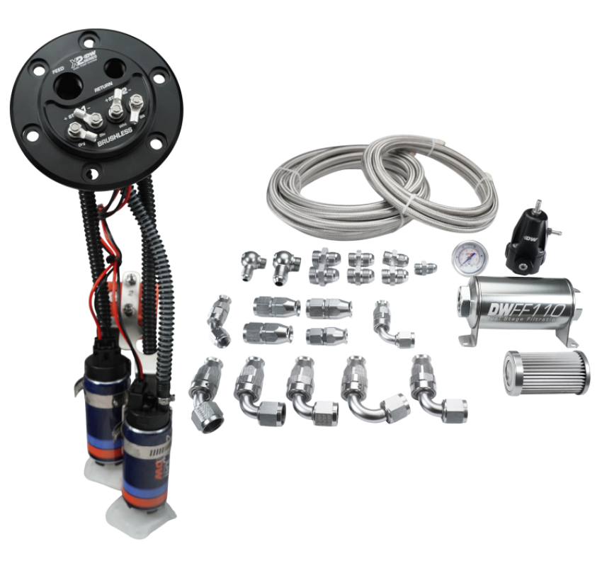 DeatschWerks 9-421-625-7043 X2 Series Fuel Pump Hanger w/ Dual DW420 Pumps/PTFE Plumbing kit for 92-00 Honda Civic