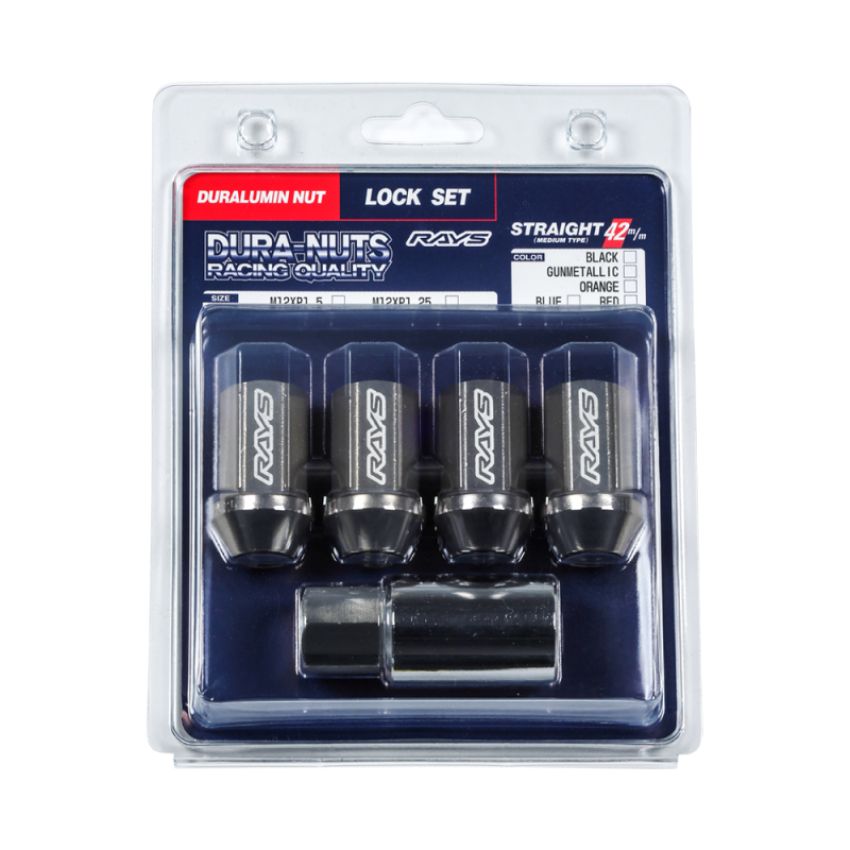 Rays WDURA42121504LPB Lugs Dura-Nut L42 Straight Type / 12x1.50 / 4 Piece - Black