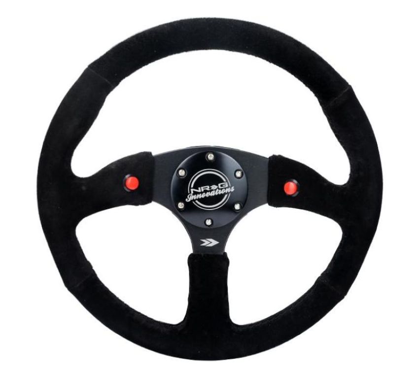 NRG RST-023D-S Reinforced Steering Wheel (350mm/ 2.5in. Deep) Sport Suede Racing/ 4mm Matte Black Spoke