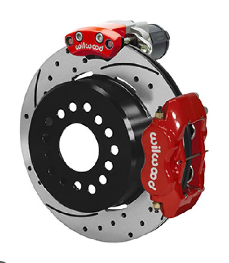 Wilwood 140-16164-DR Forged Dynalite Rear Electronic Parking Brake Kit - Red Powder Coat Caliper - SRP D/S Rotor