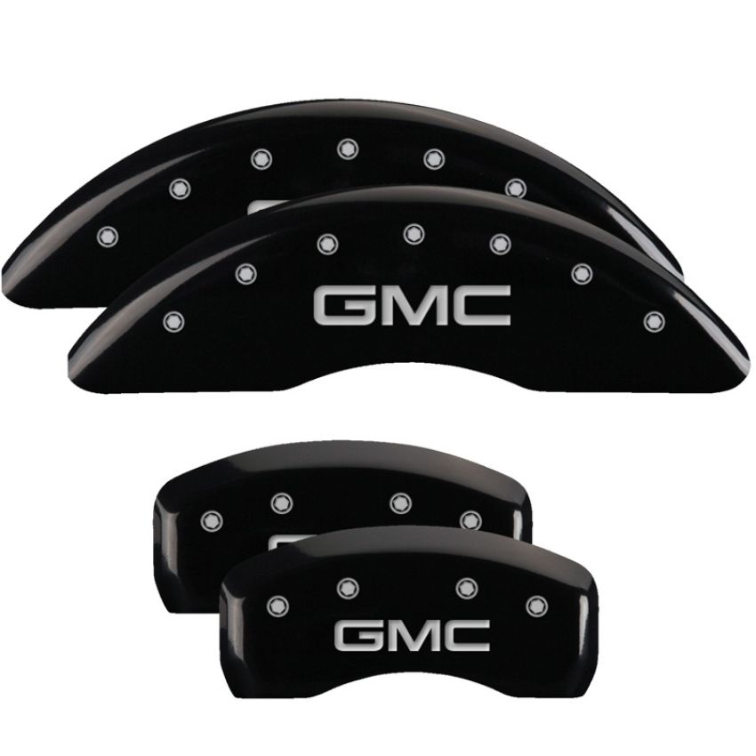 MGP 34001SGMCBK 4 Caliper Covers Engraved Front & Rear GMC Black finish silver ch