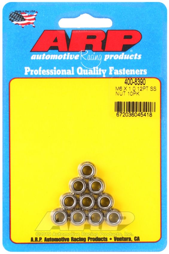 ARP ARP400-8390 6mm x 1.00 12pt Nuts 10pk Stainless Steel