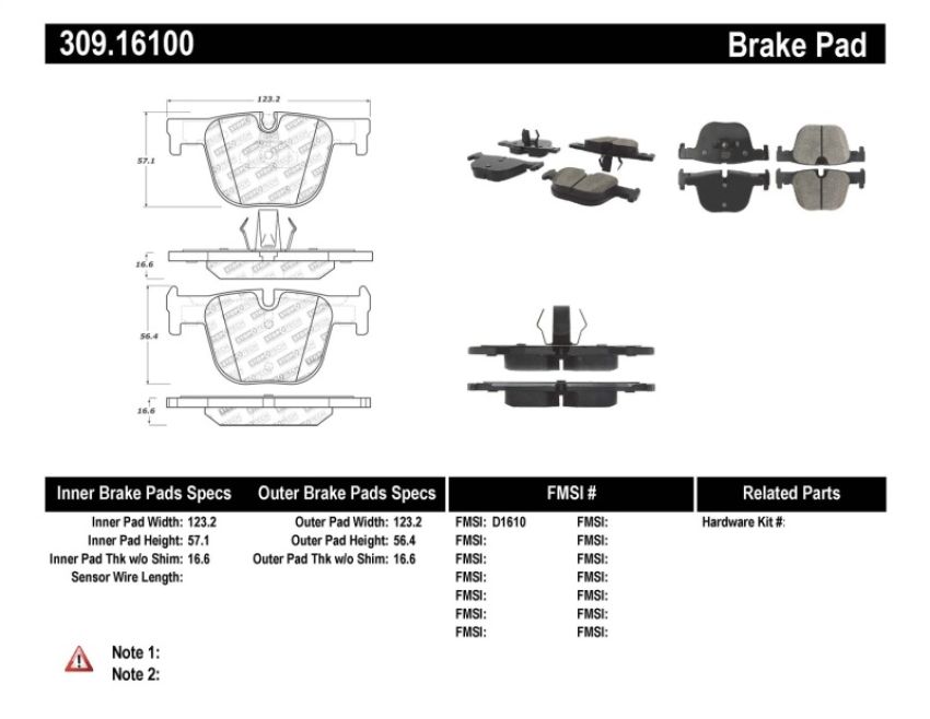Stoptech 309.16100 Performance Brake Pads