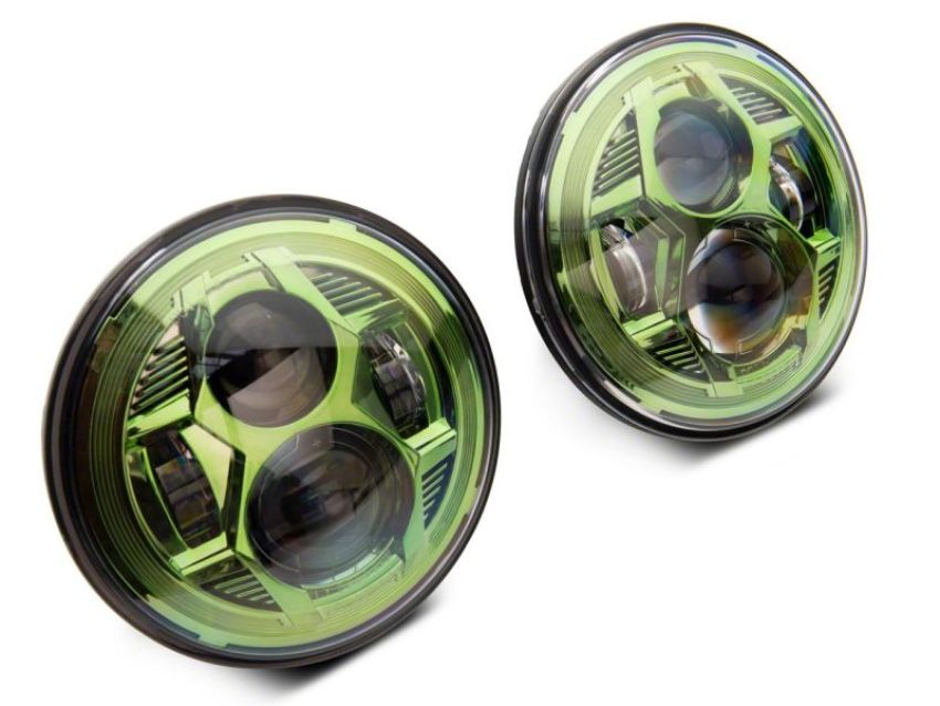 Raxiom J154699 07-18 Jeep Wrangler JK 7-In LED Headlights Green Housing- Clear Lens