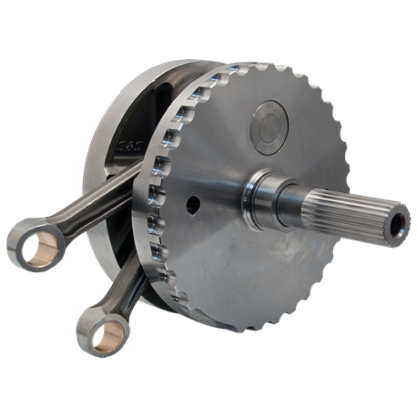 S&S Cycle 320-0357 2007+ BT B-Style 4-3/8in Stroke Flywheel Assembly w/ Sprocket Shaft - 1035 TPW