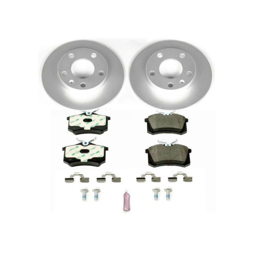 PowerStop ESK3129 Genuine Geomet Coated Rotors, ECE-R90 Brake Pads + Hardware Kit