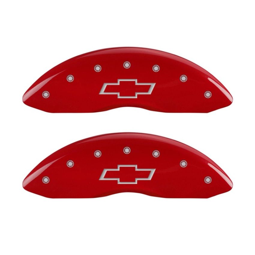 MGP 14221FBOWRD Front set 2 Caliper Covers Engraved Front Bowtie Red finish silver ch