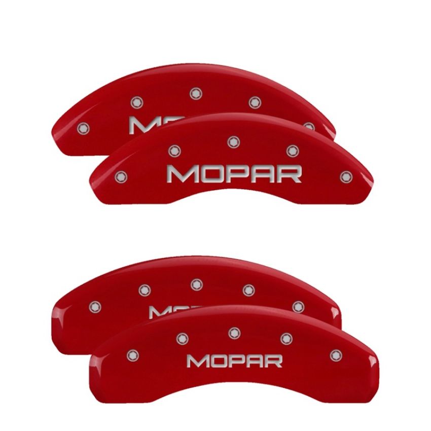 MGP 32014SMOPRD 4 Caliper Covers Engraved Front & Rear MOPAR Red finish silver ch
