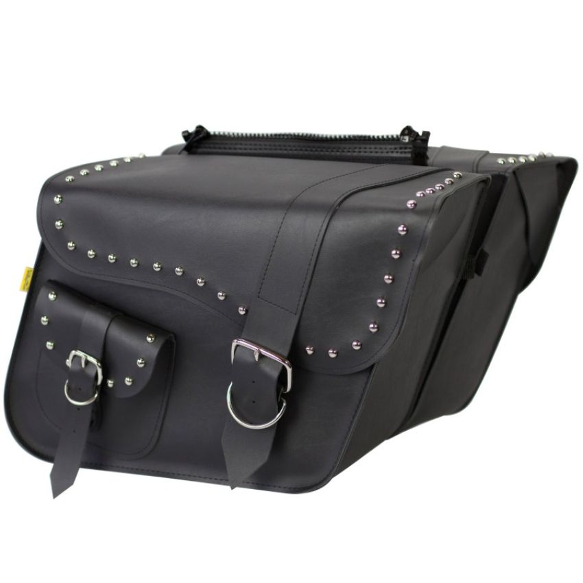 Willie & Max 58750-01 Universal Ranger Studded Large Slant Saddlebags (16 in L x 11 in H x 6.5 in W) - Black