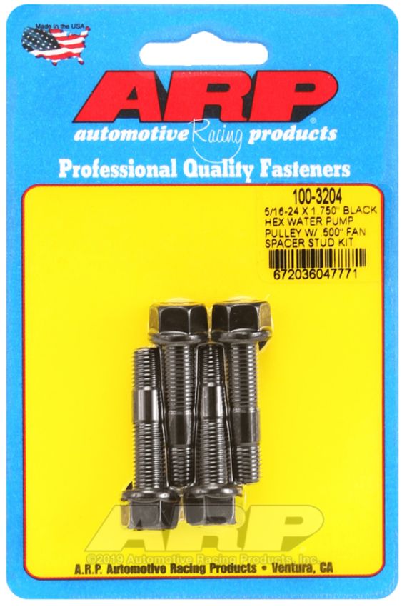 ARP 100-3204 5/16-24 X 1.750 Black Hex Water Pump Pulley w/ .500in Fan Spacer Stud Kit