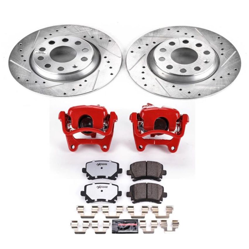 PowerStop KC2261B-26 Z26 Street Performance Ceramic Brake Pad, Drilled Slotted Rotor, and Caliper Kit