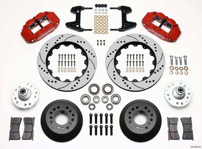 Wilwood 140-9802-DR Narrow Superlite 6R Front Hub Kit 14.00in Drill Red 74-80 Pinto/Mustang II Disc Spindle only