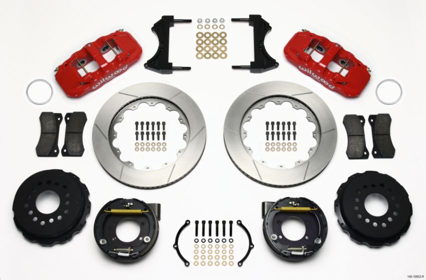 Wilwood 140-10952-R AERO4 Rear P-Brake Kit 14.00in Red Ford 8.8 w/2.5in Offset-5 Lug