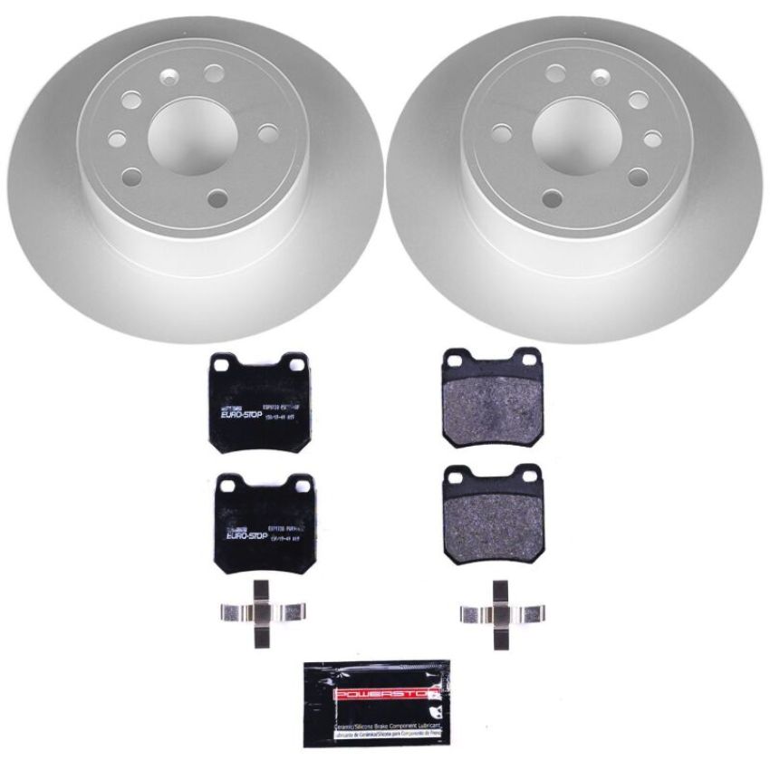 PowerStop ESK831 Genuine Geomet Coated Rotors, ECE-R90 Brake Pads + Hardware Kit