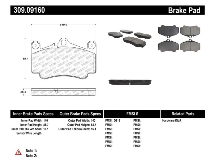 Stoptech 309.09160 Performance Brake Pads