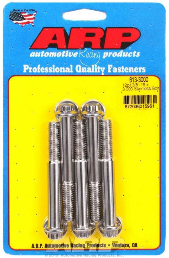 ARP ARP613-3000 S/S Bolt Kit - 12pt. (5) 3/8-16 x 3.000