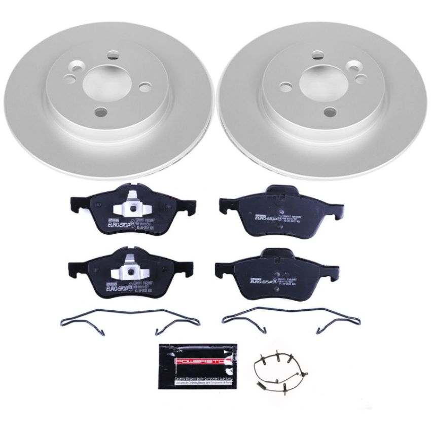 PowerStop ESK5780 Genuine Geomet Coated Rotors, ECE-R90 Brake Pads + Hardware Kit