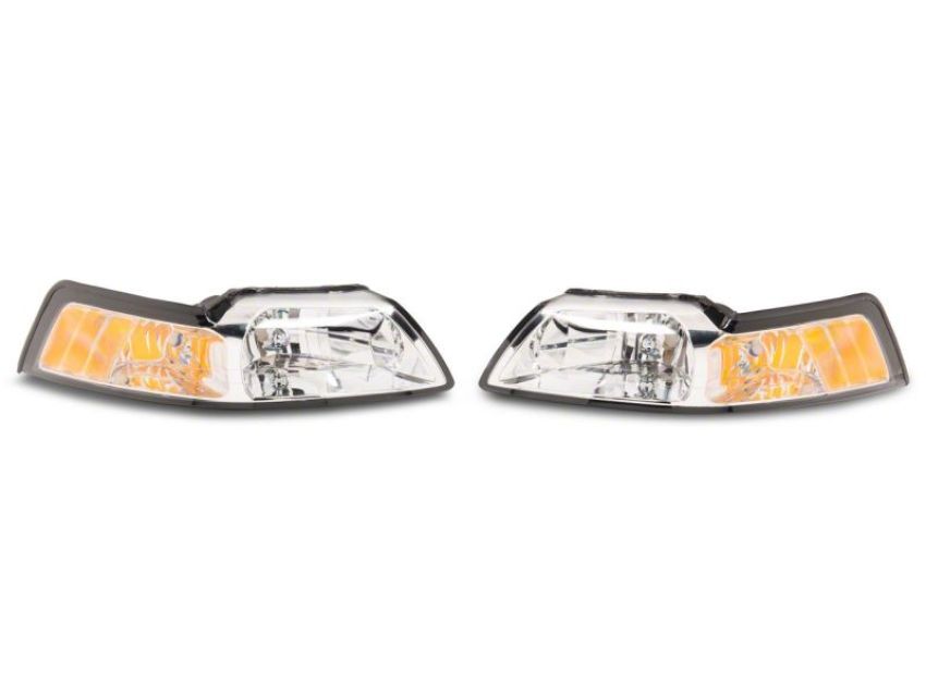 Raxiom 413421 99-04 Ford Mustang Axial Series OEM Style Replacement Headlights- Chrome Housing (Clear Lens)