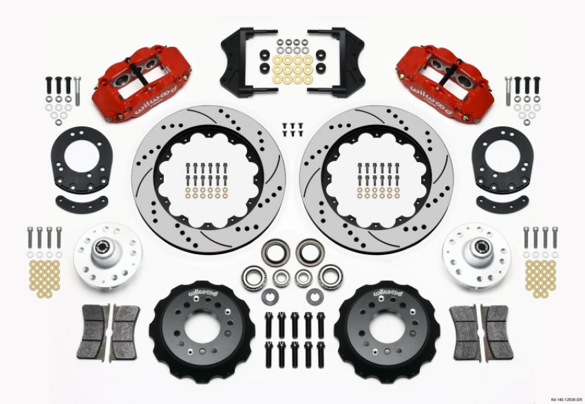Wilwood 140-12638-DR Narrow Superlite 6R Front Hub Kit 14.00in Drill Red 1965-1969 Mustang Drum Spindle