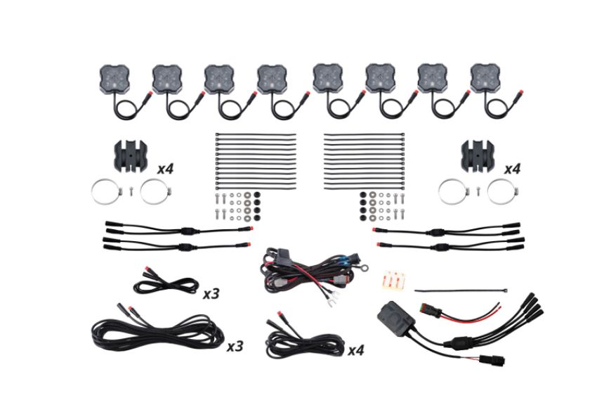 Diode Dynamics DD7753C Stage Series SXS Rock Light Installer Kit - RGBW M8 w/Controller (8-pack)