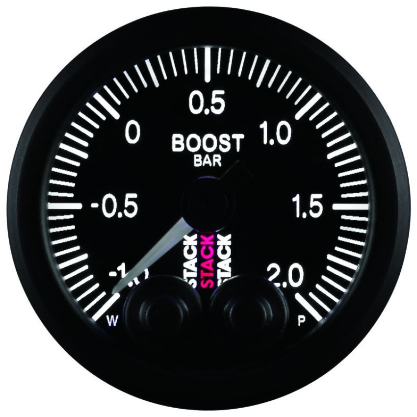 AutoMeter ST3511 Stack 52mm -1 to +2 Bar (Incl T-Fitting) Pro-Control Boost Pressure Gauge - Black