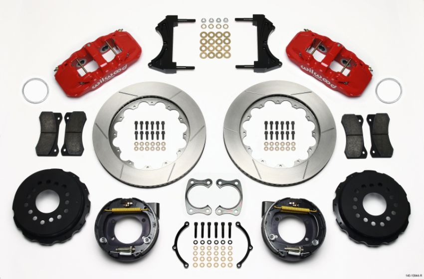 Wilwood 140-10944-R AERO4 Rear P-Brake Kit 14.00in Red Big Ford New Style 2.36in Offset
