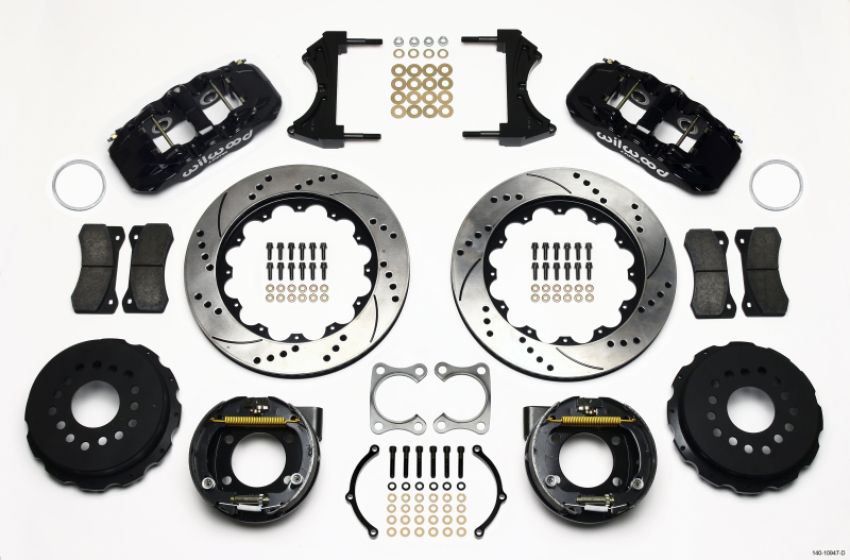 Wilwood 140-10947-D AERO4 Rear P-Brake Kit 14.00in Drilled Big Ford Old Style 2.36in Offset