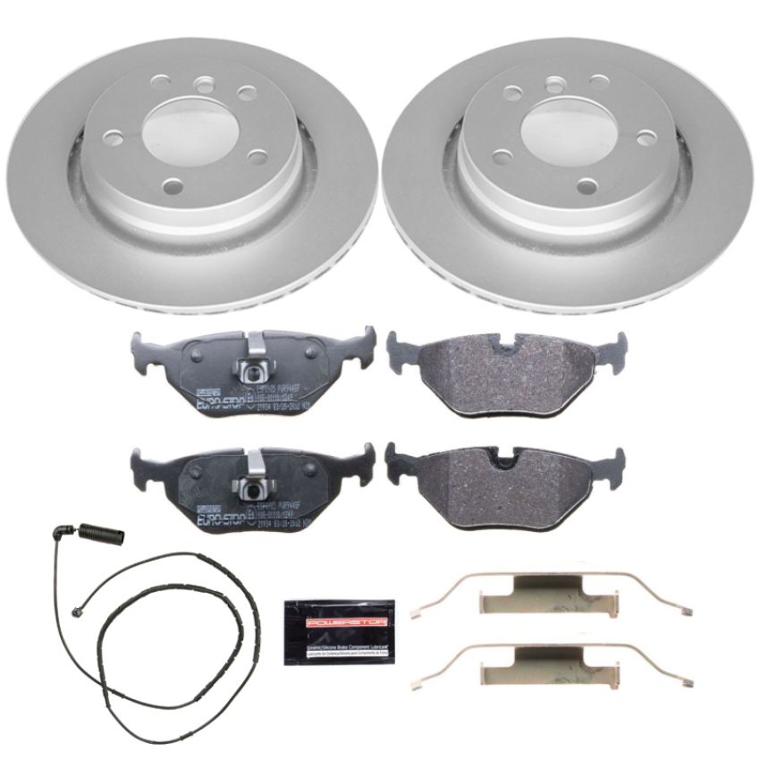 PowerStop ESK877 Genuine Geomet Coated Rotors, ECE-R90 Brake Pads + Hardware Kit