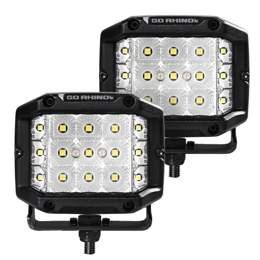 Go Rhino 750300323FCS Xplor Bright Series Sideline Cube LED Flood Light Kit (Surface Mount) 4x3 - Blk (Pair)