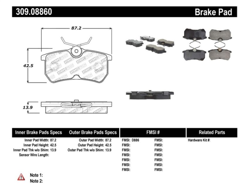 Stoptech 309.08860 Performance Brake Pads