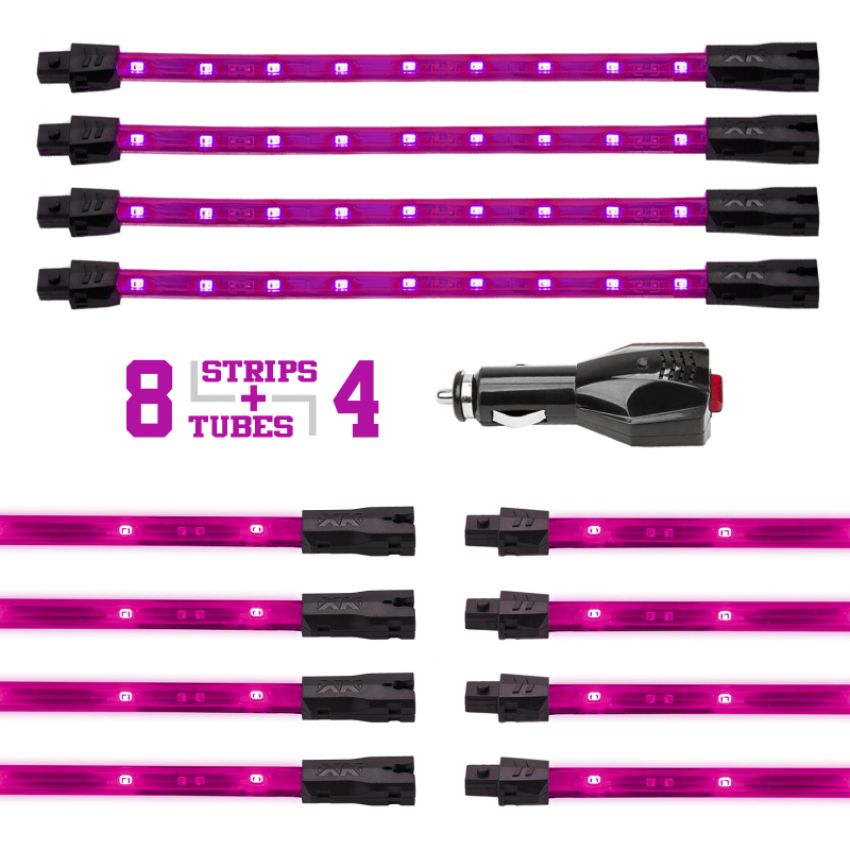 XKGLOW XK041005-P XK Glow Strip Single Color Underglow LED Accent Light Car/Truck Kit Pink - 8x24In Tube Car + 4x8In