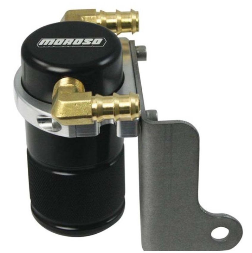 Moroso 85613 06-Up Dodge Charger/Challenger 6.1L Air/Oil Separator Catch Can - Billet Aluminum - Black
