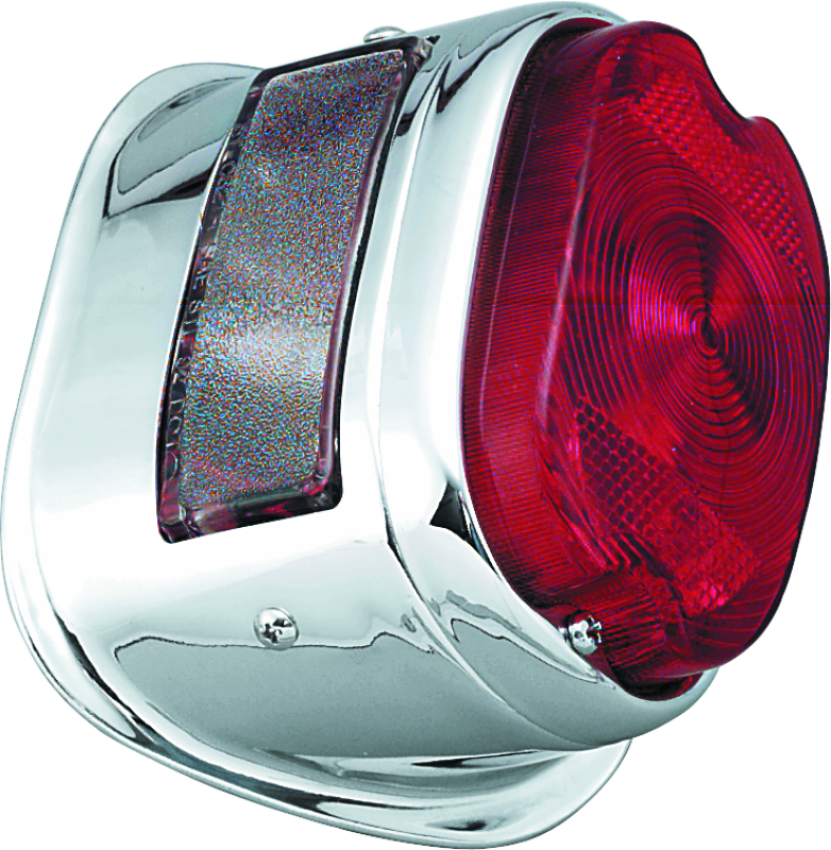 Bikers Choice 492757 56-72 Big Twin & XL Chrome Taillight W/Red Lens & Top License Light Repl H-D 68010-64B