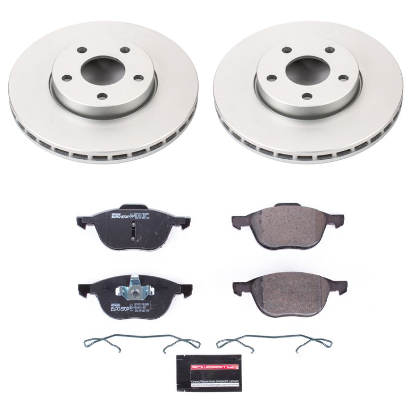 PowerStop ESK5976 Genuine Geomet Coated Rotors, ECE-R90 Brake Pads + Hardware Kit