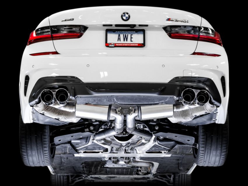 AWE Tuning 3015-42150 2019+ BMW M340i (G20) Resonated Touring Edition Exhaust - Quad Chrome Silver Tips