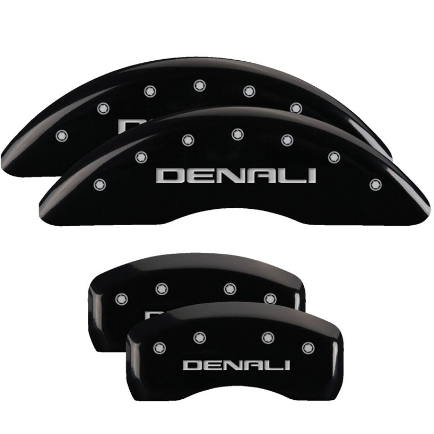 MGP 34001SDNLBK 4 Caliper Covers Engraved Front & Rear Denali Black finish silver ch