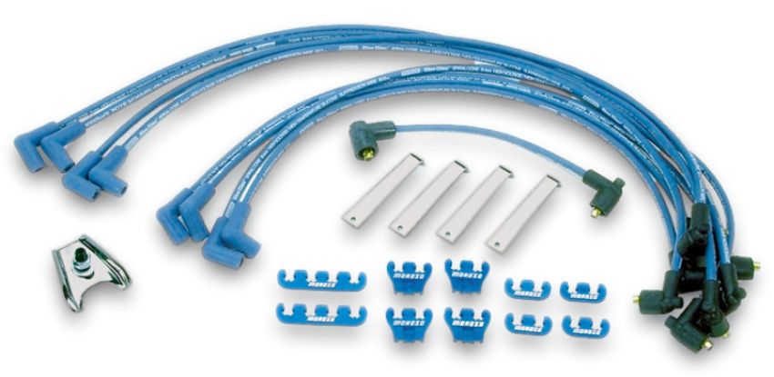 Moroso 72751 Chevrolet Small Block Ignition Wire Dress-Up Kit - Pre-HEI - Blue Max - Spiral Core