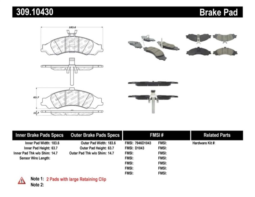 Stoptech 309.10430 Performance Brake Pads