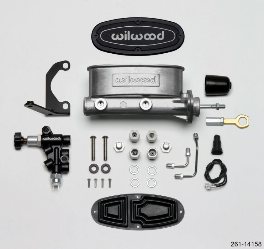 Wilwood 261-14158 HV Tandem M/C Kit w L/H Bracket & Prop Valve - 15/16in Bore-W/Pushrod - Early Mustang