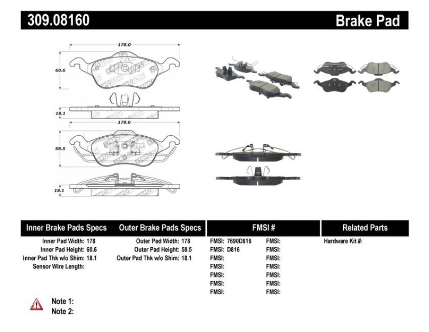 Stoptech 309.08160 Performance Brake Pads