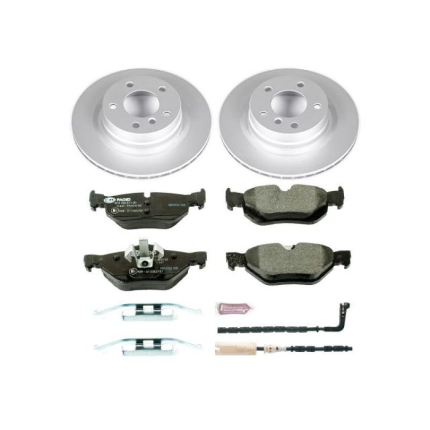 PowerStop ESK044 Genuine Geomet Coated Rotors, ECE-R90 Brake Pads + Hardware Kit