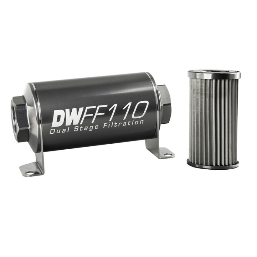 DeatschWerks Stainless Steel 8AN 10 Micron Universal Inline Fuel Filter Housing Kit (110mm)