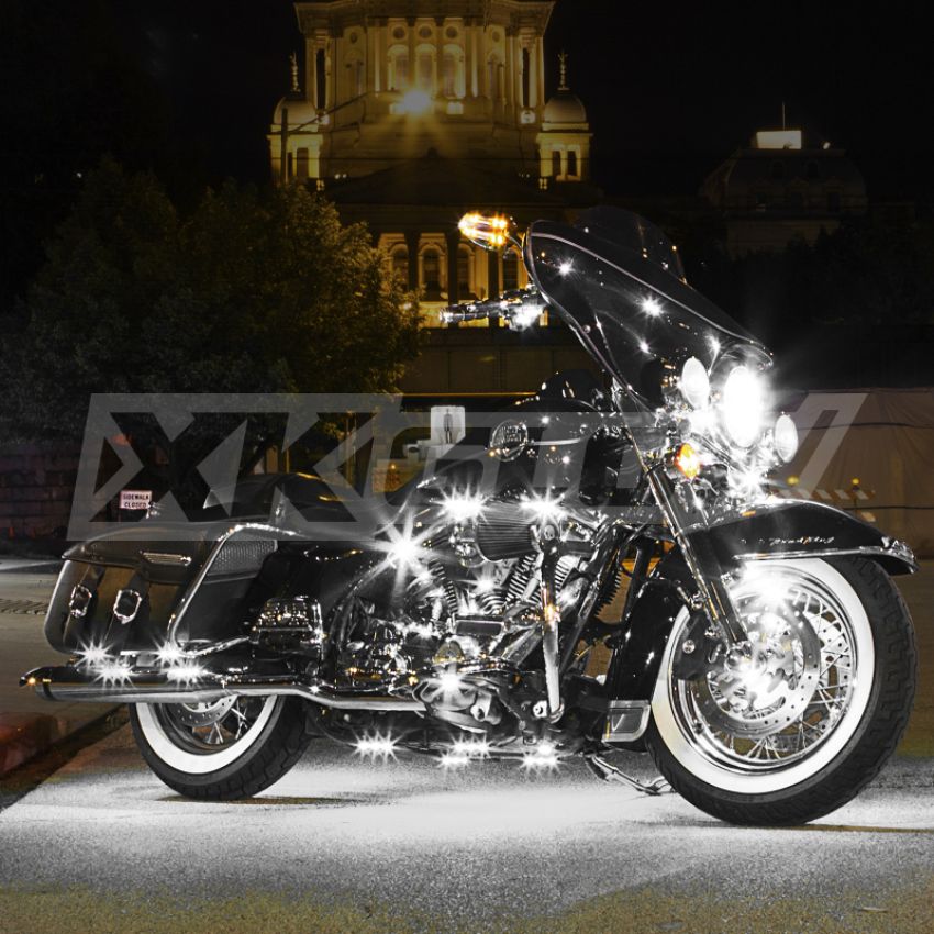 XKGLOW XK034001-W XK Glow Strips Single Color  LED Accent Light Motorcycle Kit White - 8xPod + 2x8In