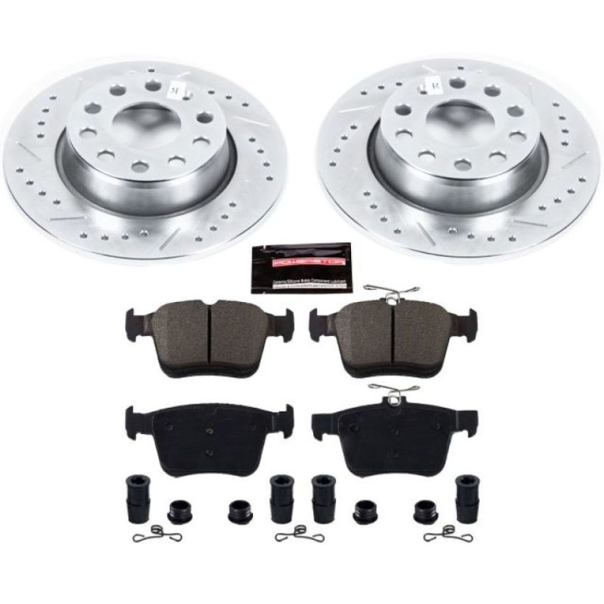 PowerStop K7093 Z23 Daily Driver Carbon-Fiber Ceramic Brake Pad and Drilled & Slotted Rotor Kit