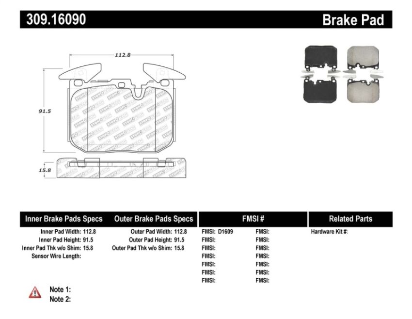 Stoptech 309.16090 Performance Brake Pads