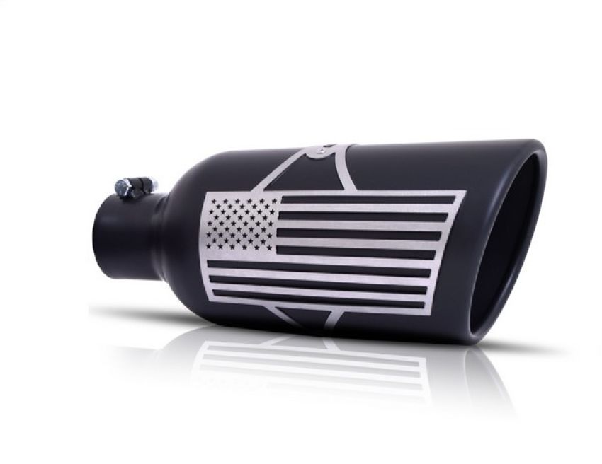 Gibson Performance Exhaust 71-1014 Patriot Flag Rolled Edge Angle Exhaust Tip; Black Ceramic